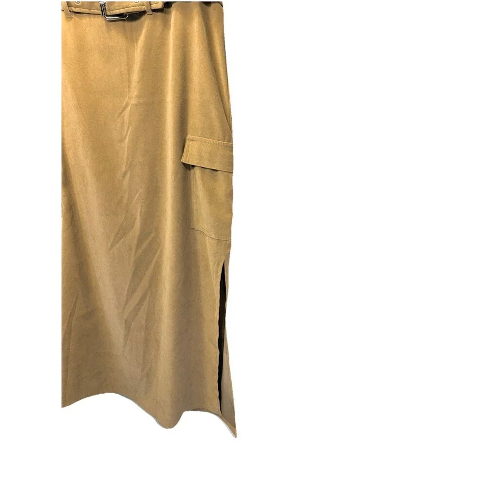Tracy Evans Vintage Y2K Cargo Maxi column Skirt Belted Side Slits Tan Size 11
